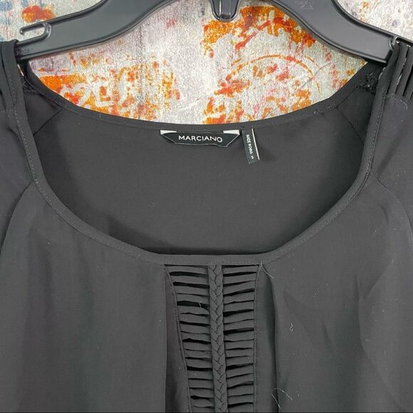 Marciano Guess Black Peplum blouse Cutout Sleeves Top - Picture 3 of 7